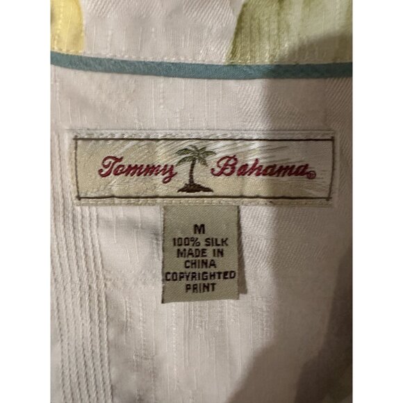 Tommy Bahama Men's Medium Silk Blue & Yellow Hibiscus Floral Hawaiian Shirt - Picture 2 of 6